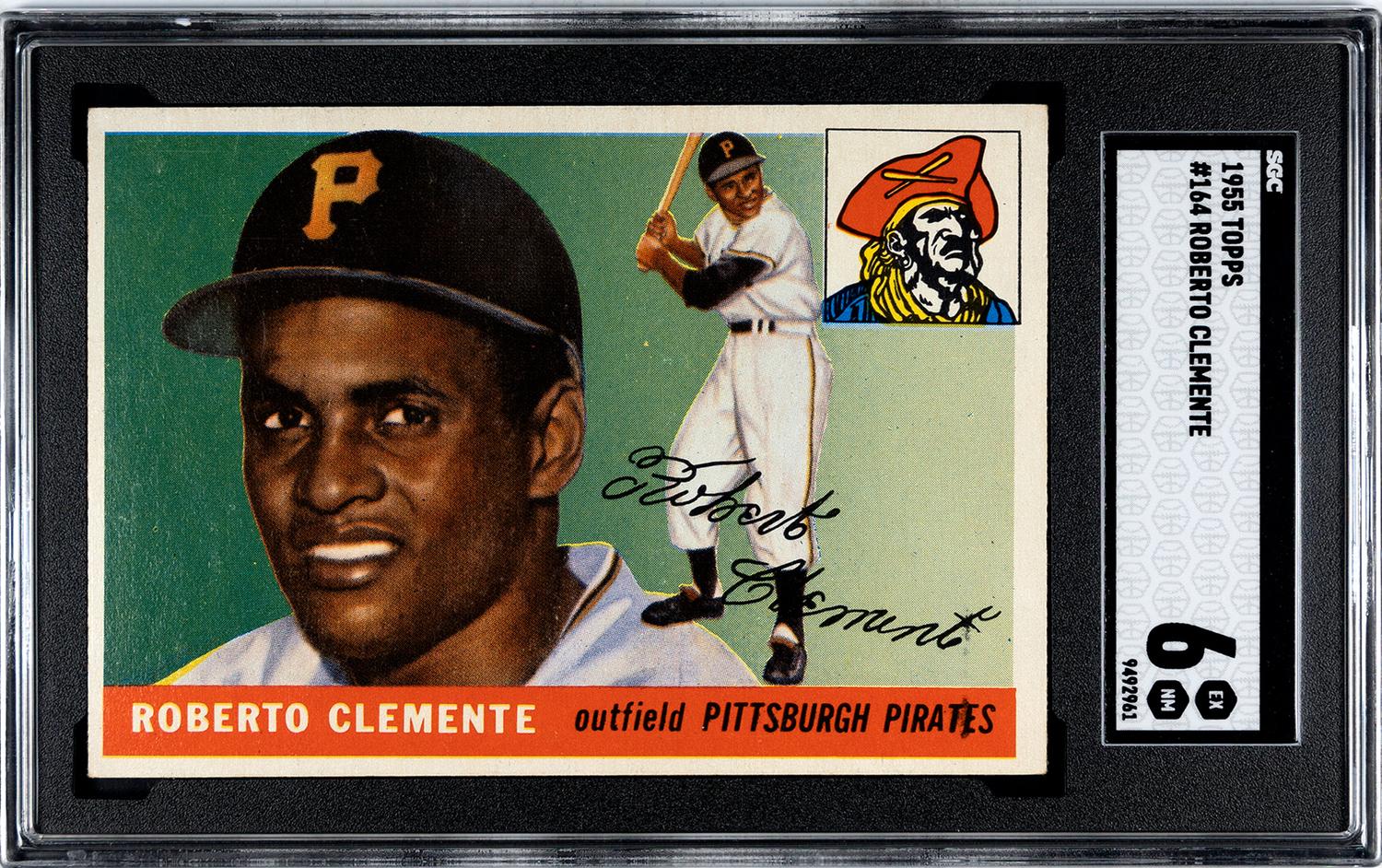 A 1955 Topps Roberto Clemente Rookie Baseball Card No. 164 (SGC 6 EX/NM)