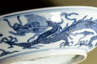 A Blue and White Porcelain 'Dragon and Peach' Plate