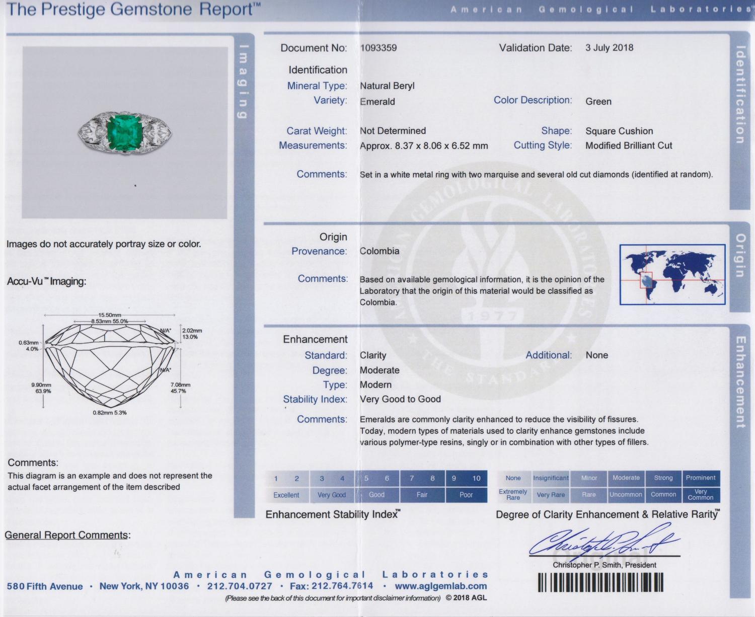 A Platinum, Colombian Emerald and Diamond Ring, 4.40 dwts.
