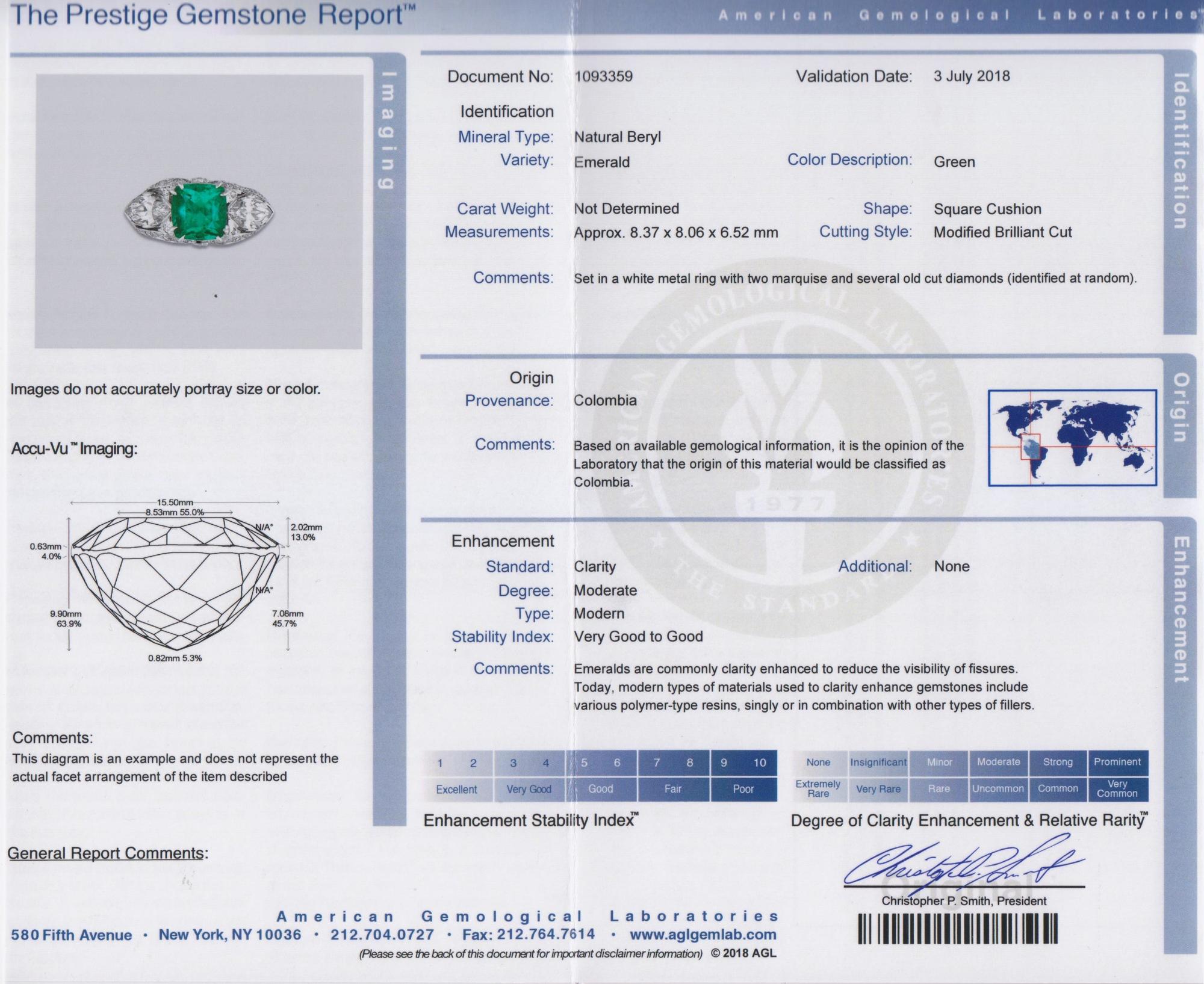 A Platinum, Colombian Emerald and Diamond Ring, 4.40 dwts.