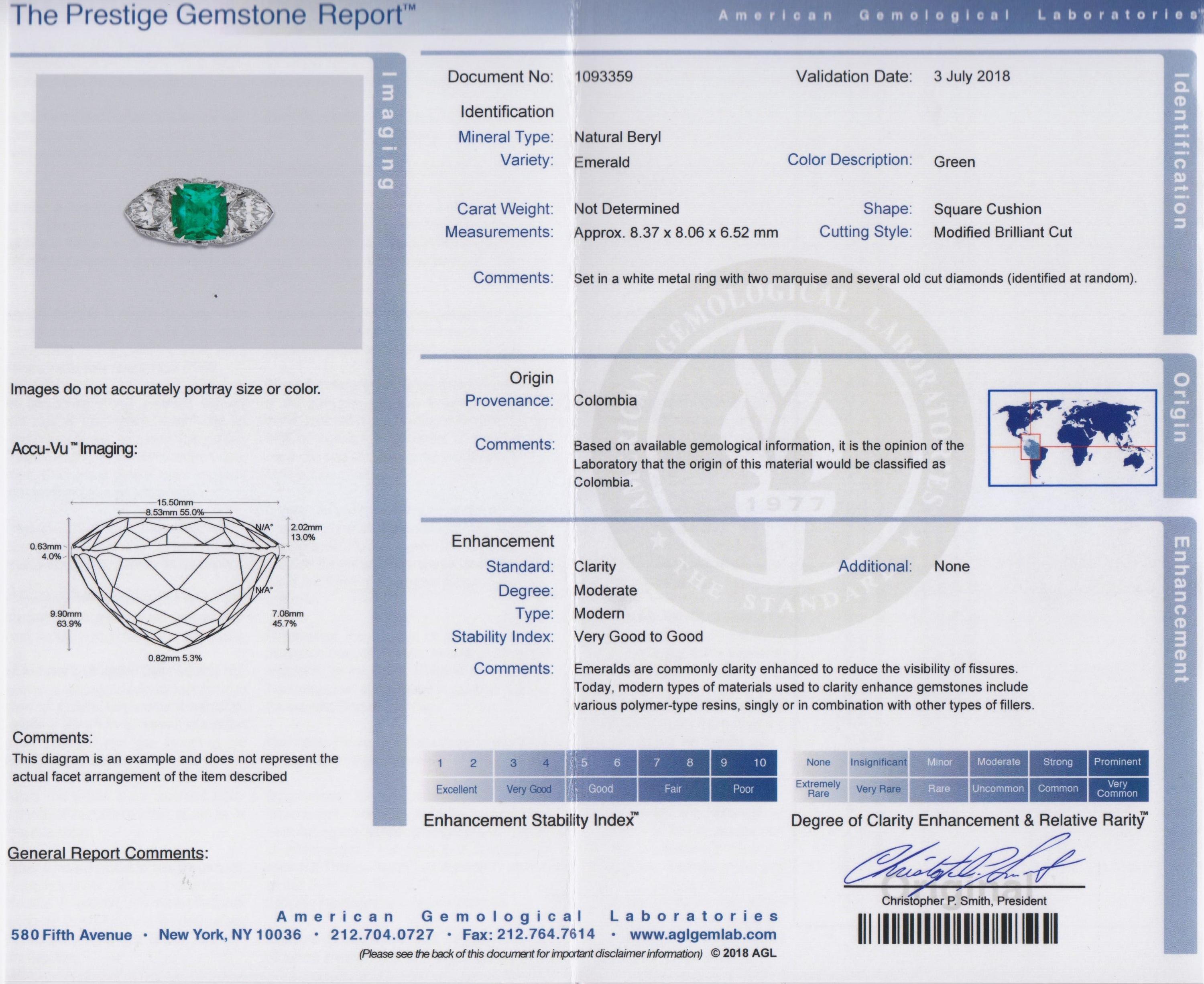 A Platinum, Colombian Emerald and Diamond Ring, 4.40 dwts.