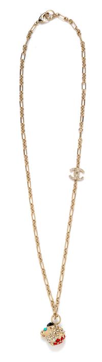 A Chanel Silvertone Lion Head Pendant Necklace, Length: 17"; Lion head: 1" x 1".
