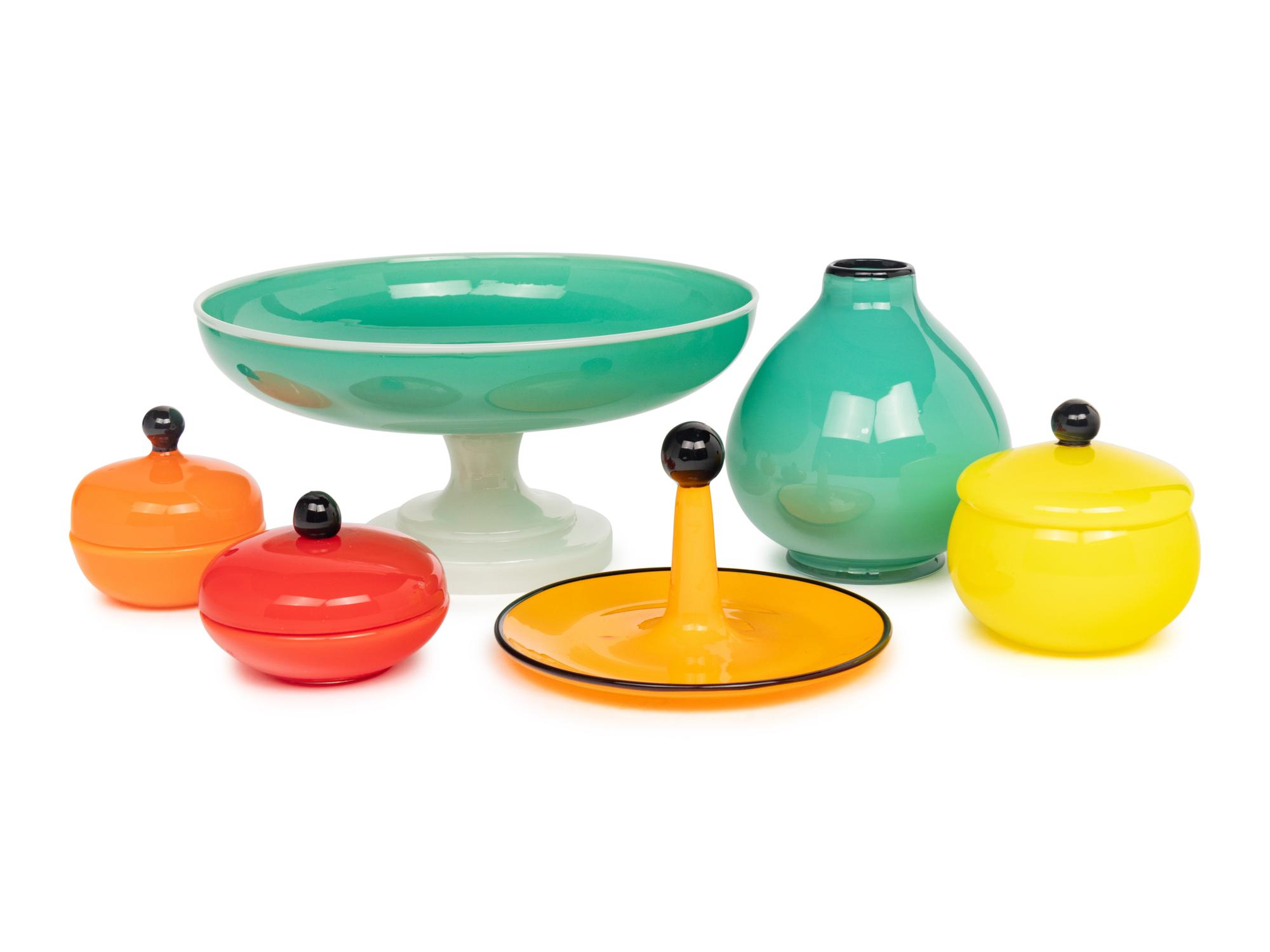 A Group of Contemporary Colored Glass Articles