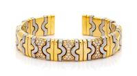DINO CEVA, YELLOW GOLD, STEEL AND DIAMOND CUFF BRACELET