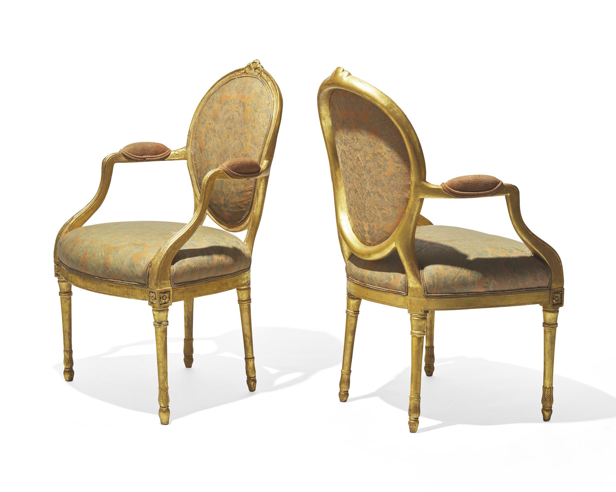 A pair of George III giltwood armchairs in the manner of John Linnell (1729-1796), circa 1790