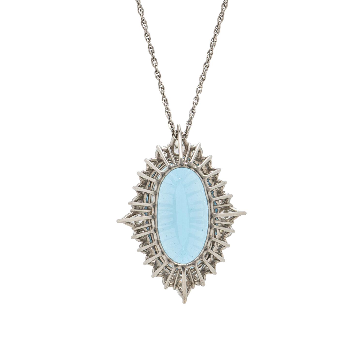 AQUAMARINE AND DIAMOND PENDANT NECKLACE