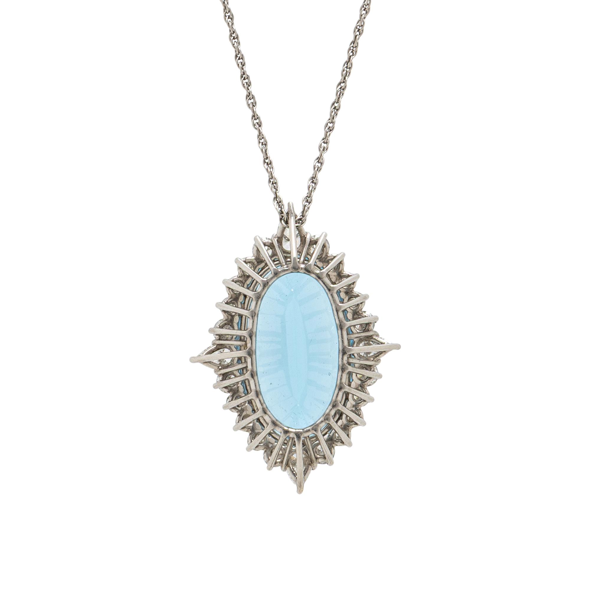 AQUAMARINE AND DIAMOND PENDANT NECKLACE