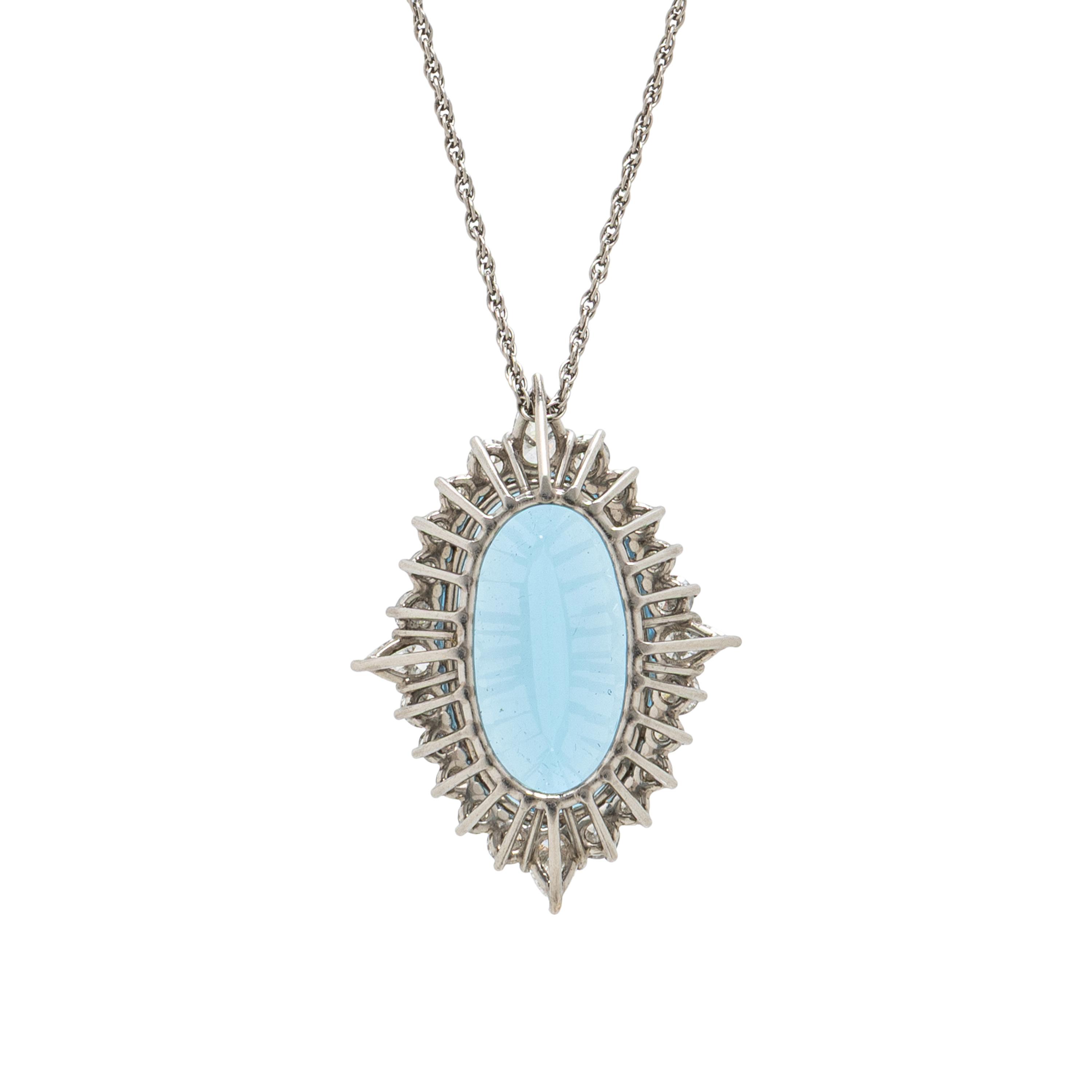AQUAMARINE AND DIAMOND PENDANT NECKLACE
