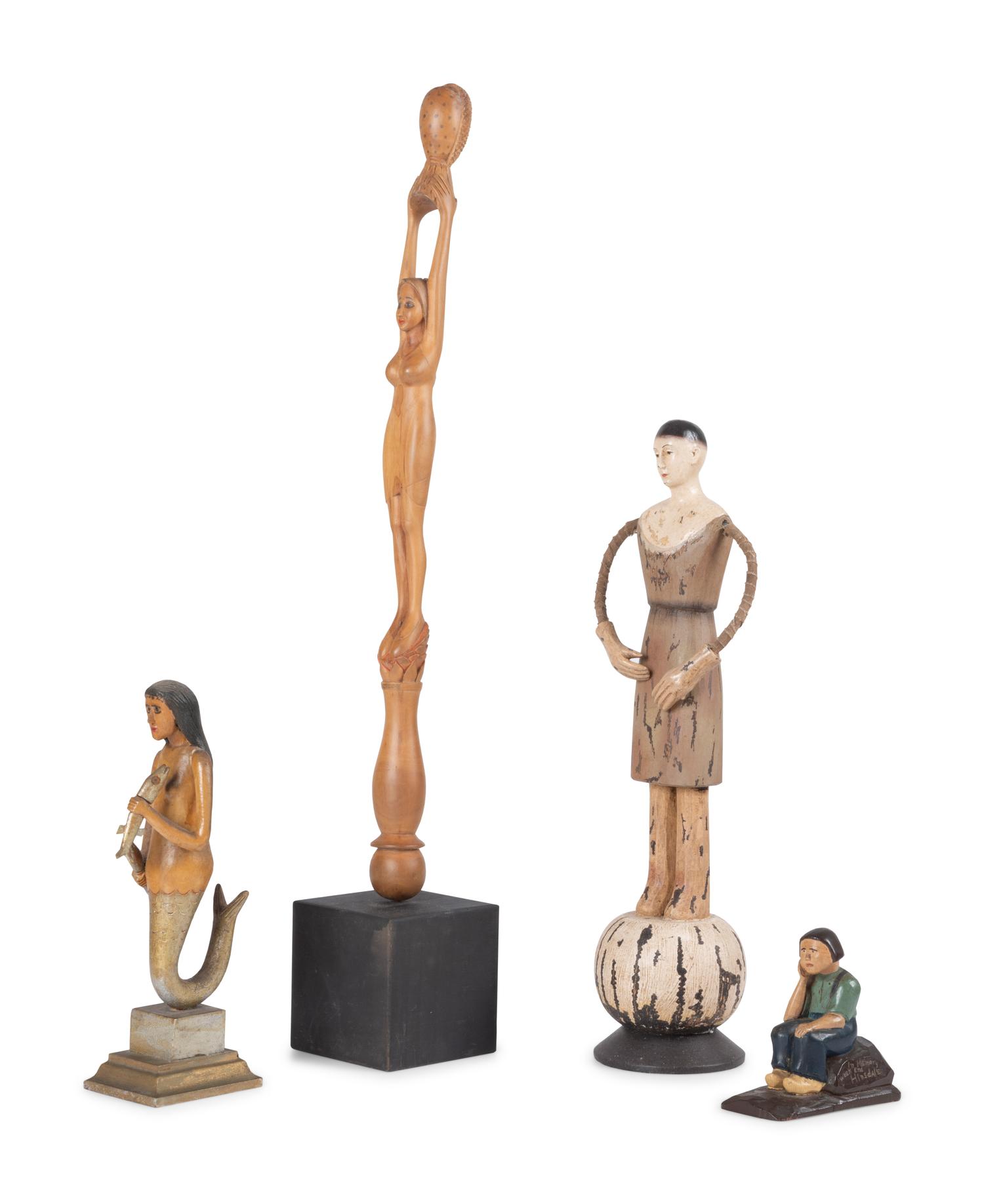 Four Carved and Painted Wooden Folk Art Figures