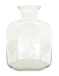A Continental Etched Glass Hexagonal Bottle Height 12 3/4 inches. — 19TH CENTURY
