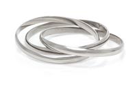 An Unusual Platinum Trinity Rolling Bangle Bracelet, Cartier, 84.10 dwts.