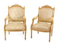 A Pair of Louis XVI Style Carved Giltwood Fauteuils — 19TH CENTURY