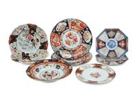 A Group of Five Imari Palette Porcelain Plates, together with Three English Plates