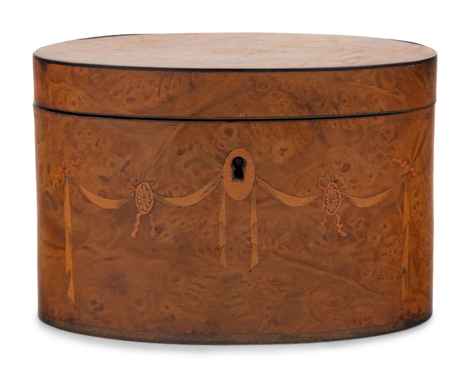 A George III Satinwood Inlaid Burlwood Tea Caddy