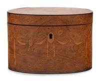 A George III Satinwood Inlaid Burlwood Tea Caddy