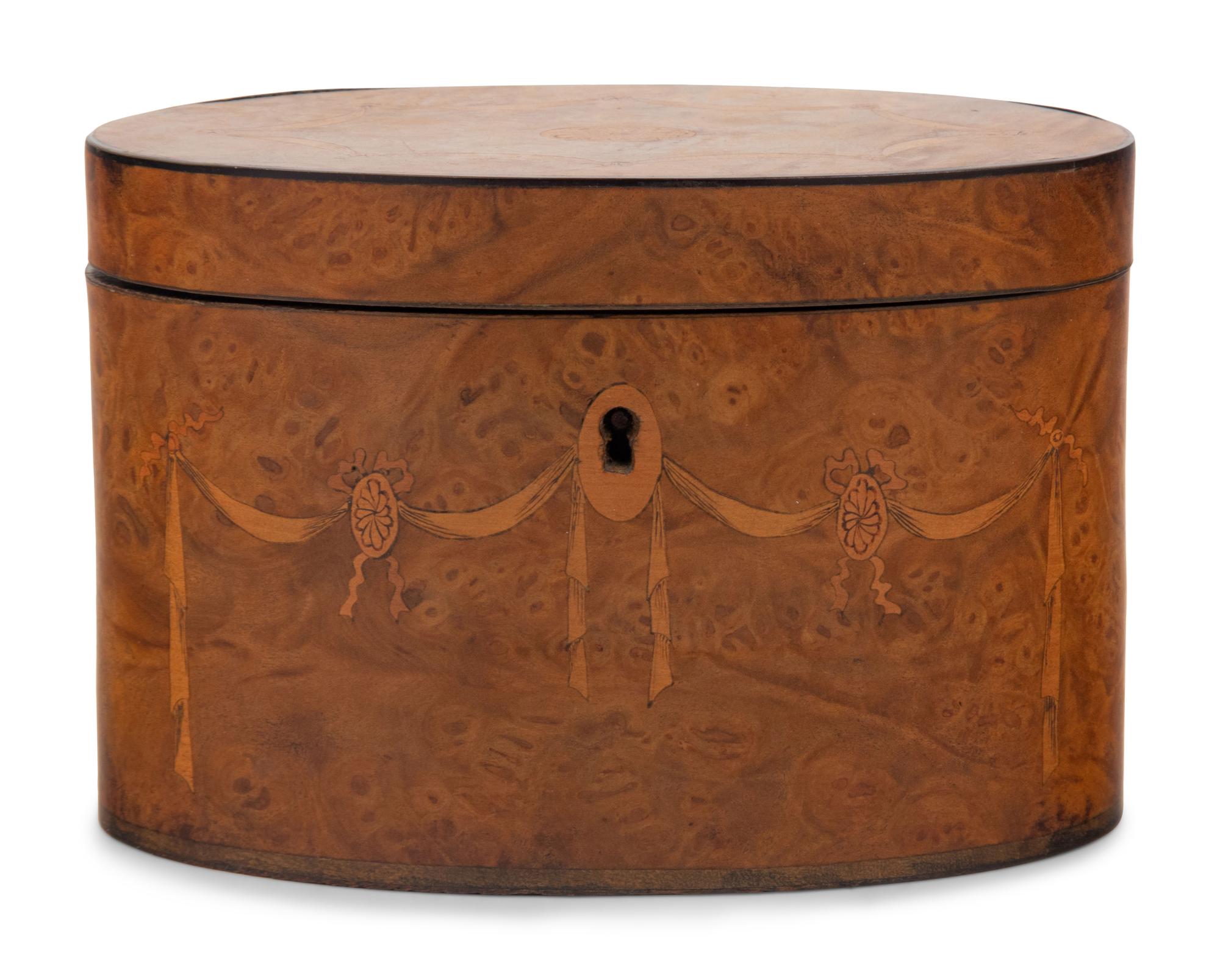 A George III Satinwood Inlaid Burlwood Tea Caddy