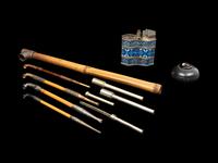 Five Chinese and Japanese Metal Mounted Bamboo Smoking Pipes