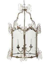 A Large French Gilt Bronze and Glass Hall Lantern