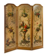A Continental Painted Three-Panel Floor Screen Height 76 3/4 inches. — EARLY 19TH CENTURY