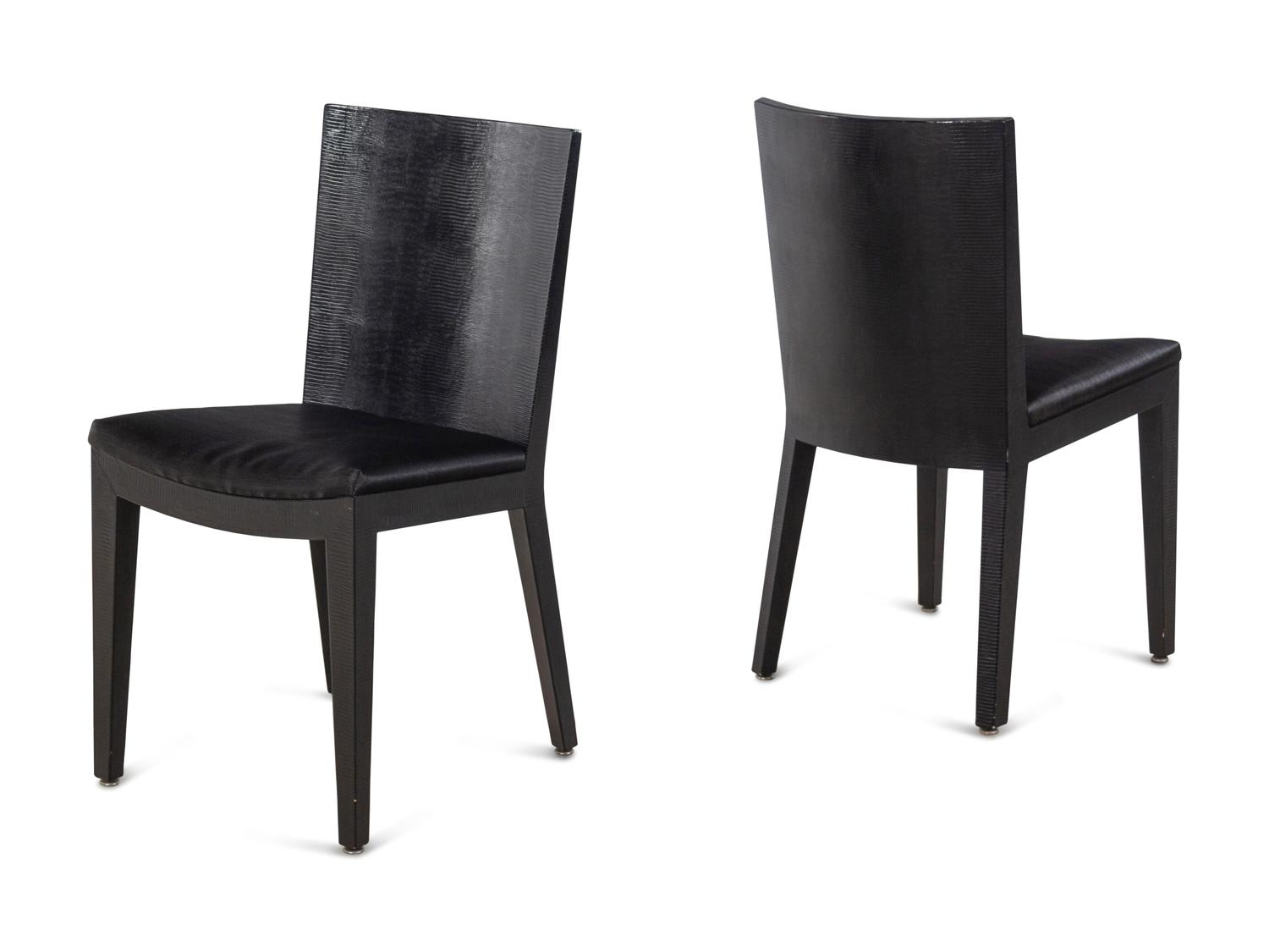 A Set of Ten Embossed Leather-Veneered Dining Chairs in the Style of Jean-Michel Frank