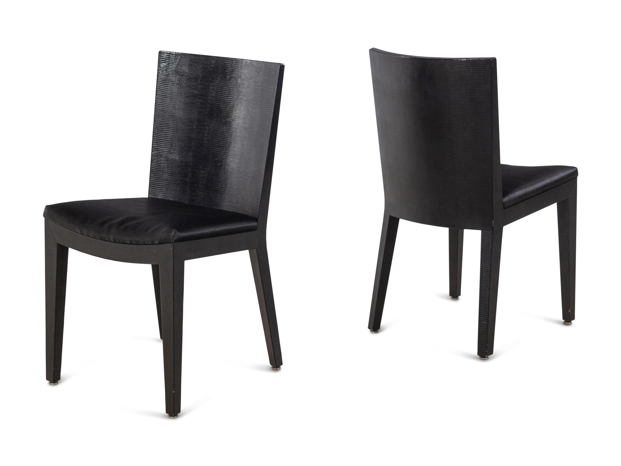A Set of Ten Embossed Leather-Veneered Dining Chairs in the Style of Jean-Michel Frank