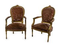 A Set of Four Louis XVI Style Carved Giltwood Fauteuils — 19TH CENTURY