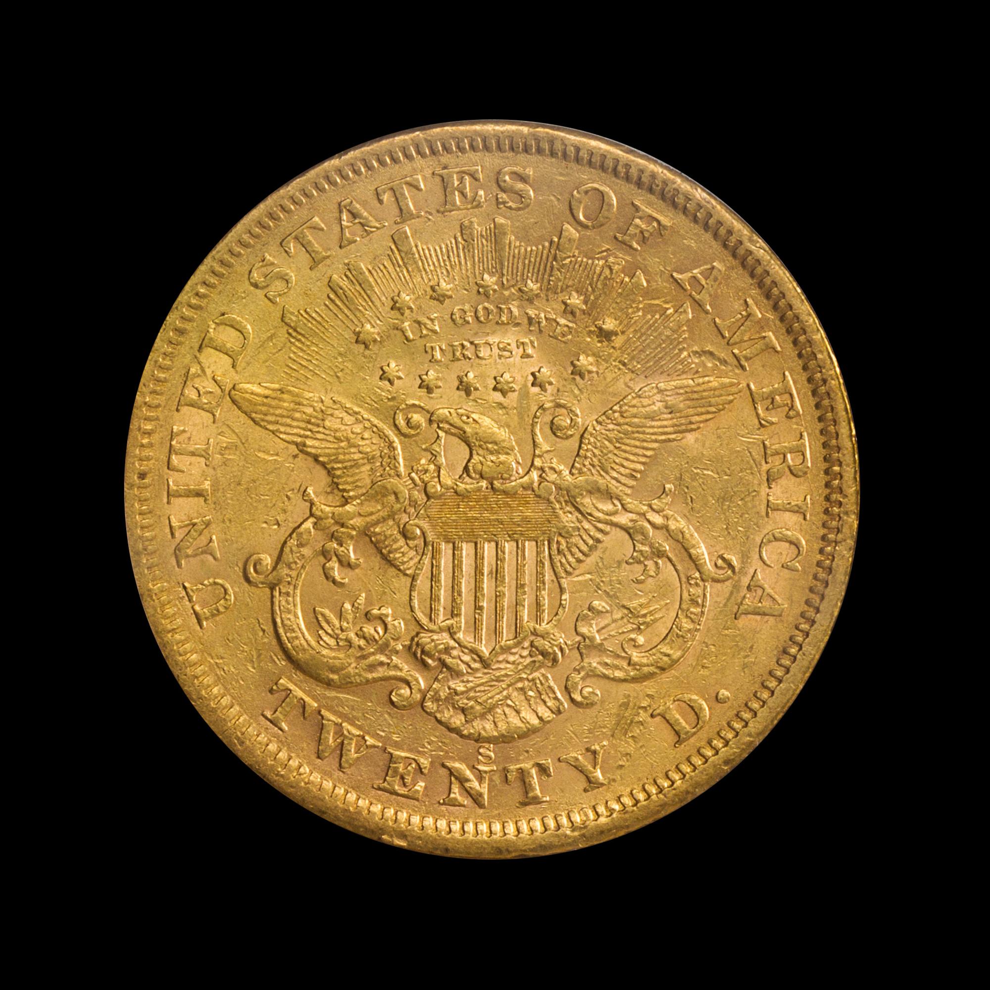 A United States 1866-S Liberty Head: Motto $20 Gold Coin
