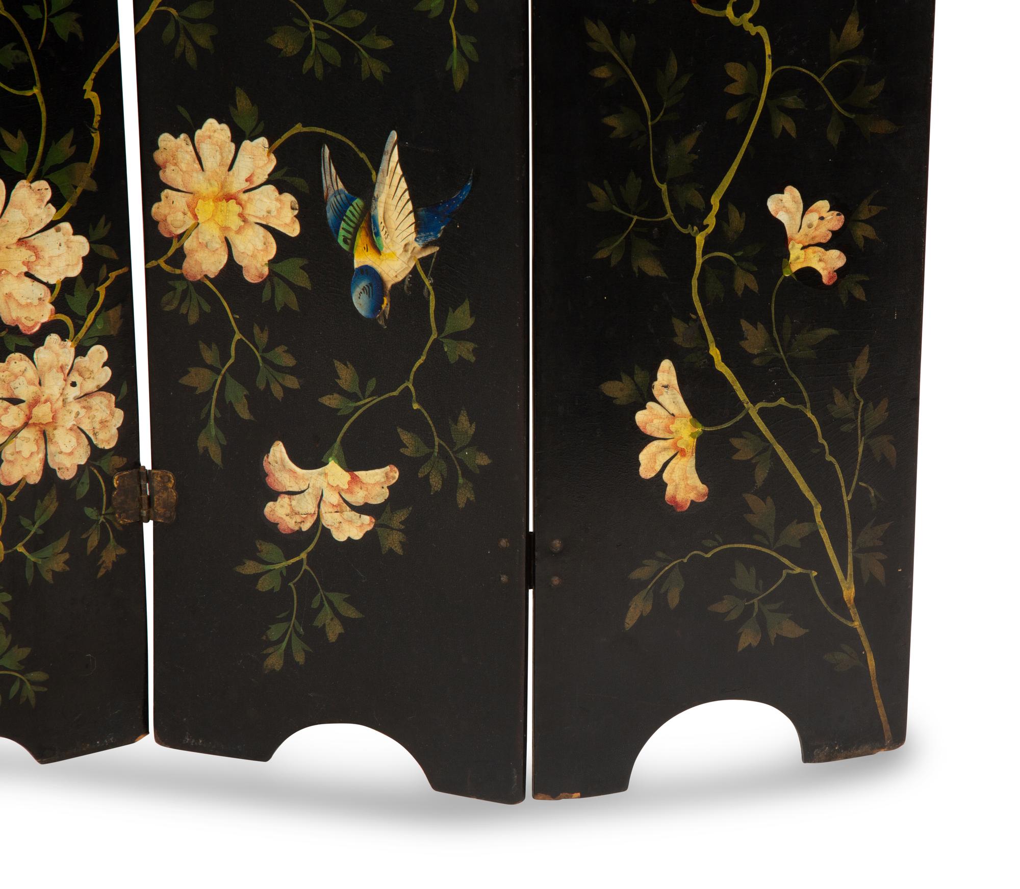 A Victorian Painted Four-Panel Table or Fireplace Screen