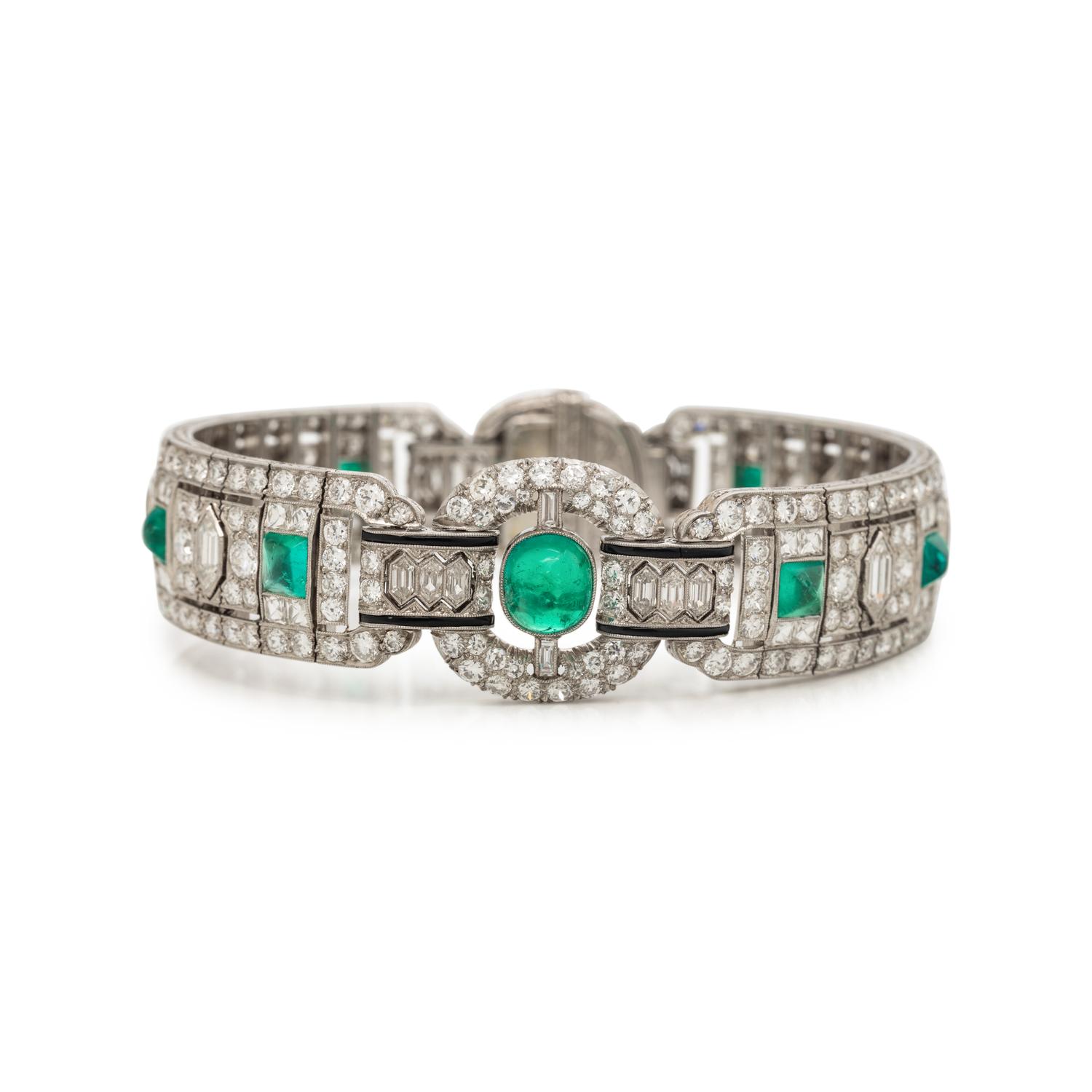 ART DECO, EMERALD AND DIAMOND BRACELET