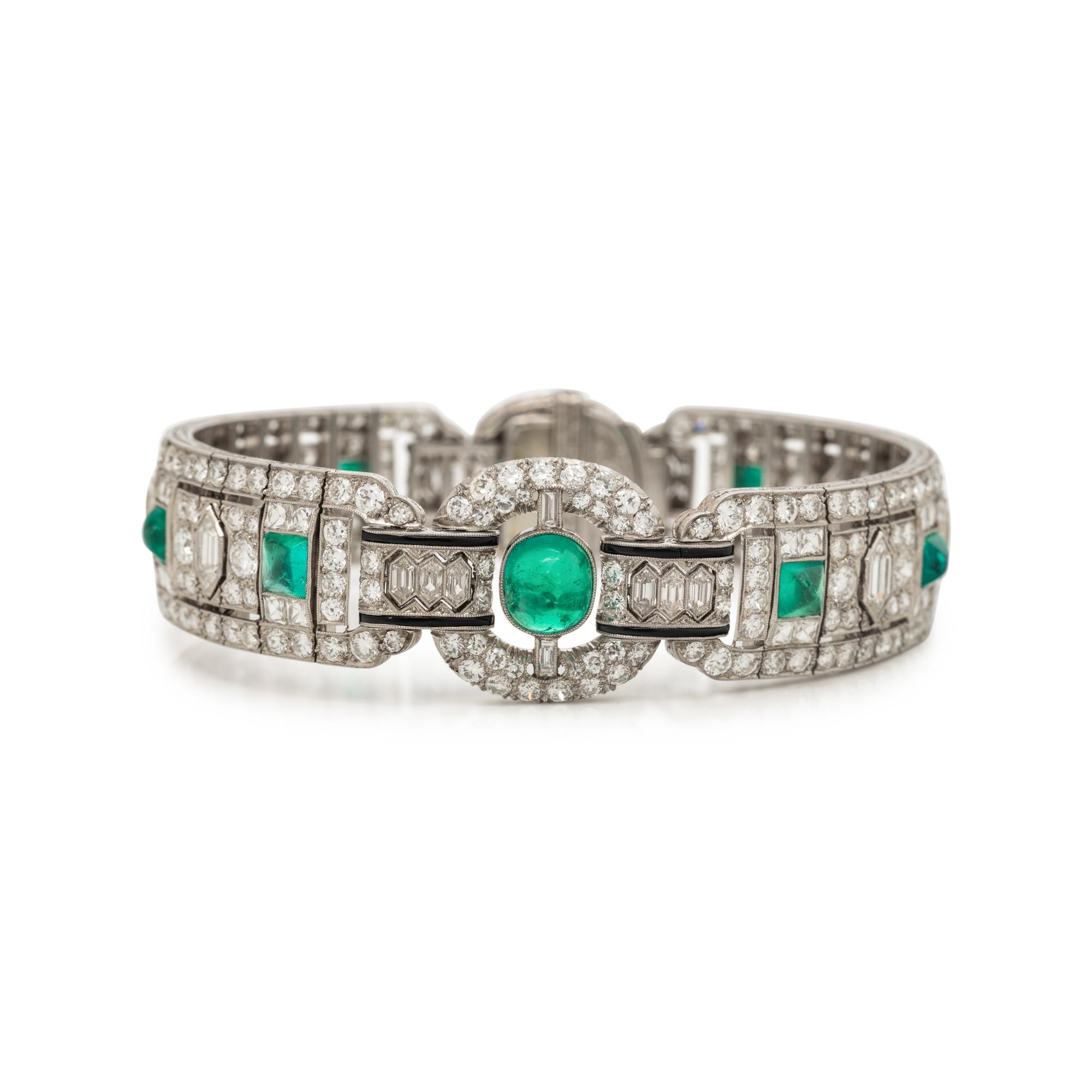 ART DECO, EMERALD AND DIAMOND BRACELET