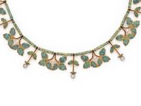 EVELYN CLOTHIER, DIAMOND, CULTURED PEARL AND ENAMEL NECKLACE