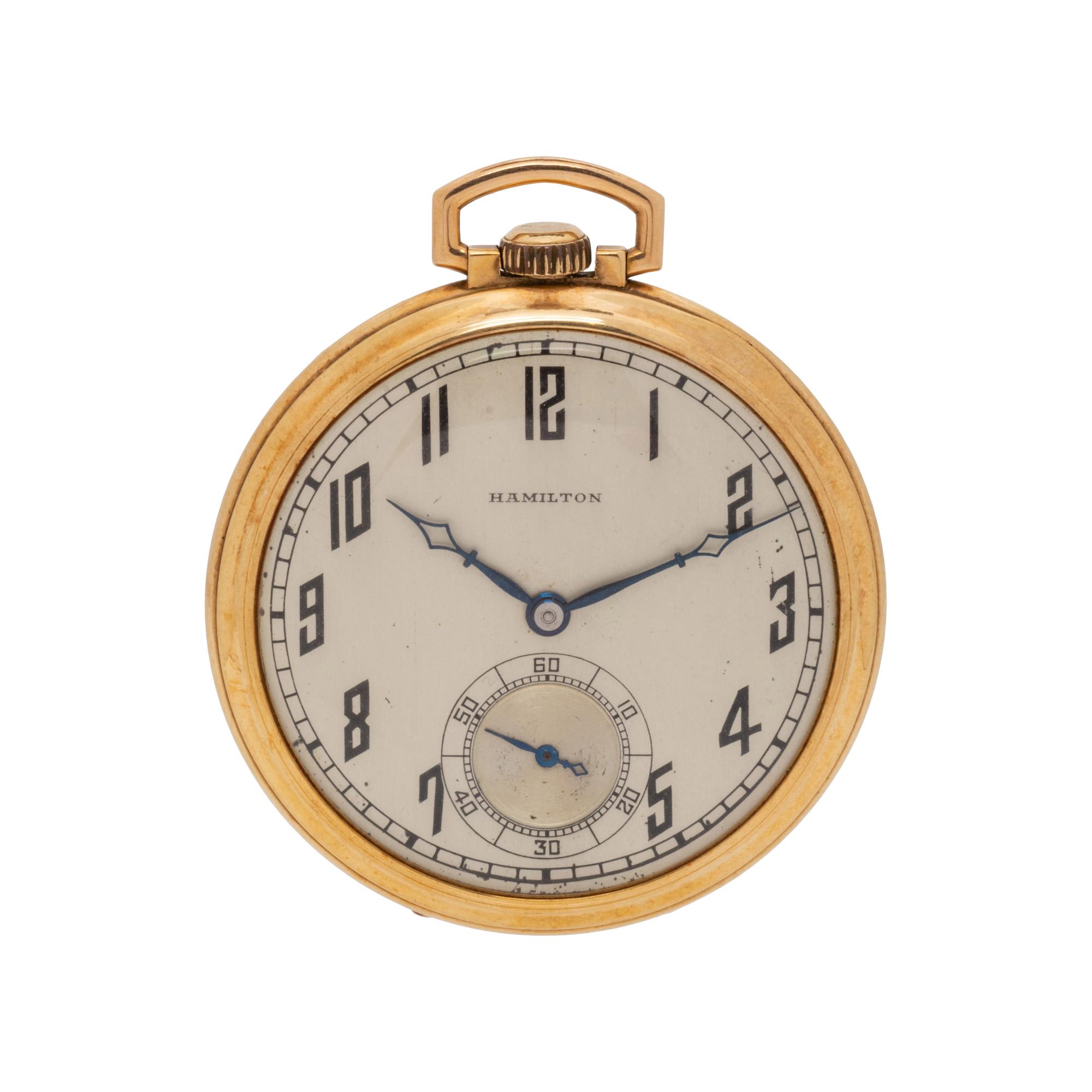 HAMILTON, 14K YELLOW GOLD OPEN FACE POCKET WATCH