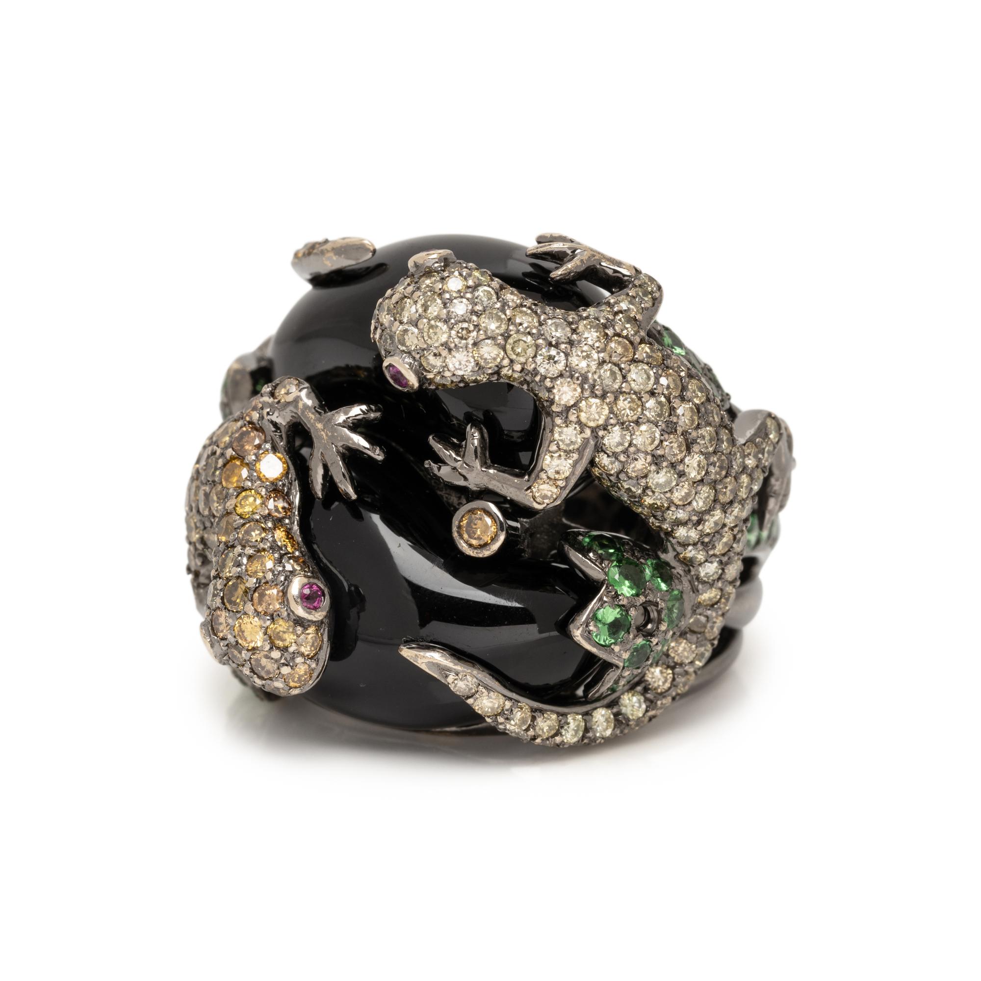ONYX AND MULTIGEM LIZARD RING