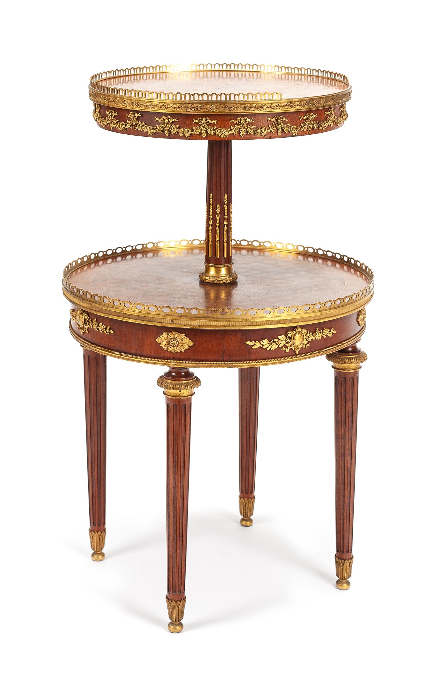 A Napoleon III Gilt Metal Mounted Occasional Table Height 31 1/2 x diameter of larger tier 19 1/2 inches. — 19TH CENTURY