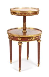 A Napoleon III Gilt Metal Mounted Occasional Table Height 31 1/2 x diameter of larger tier 19 1/2 inches. — 19TH CENTURY