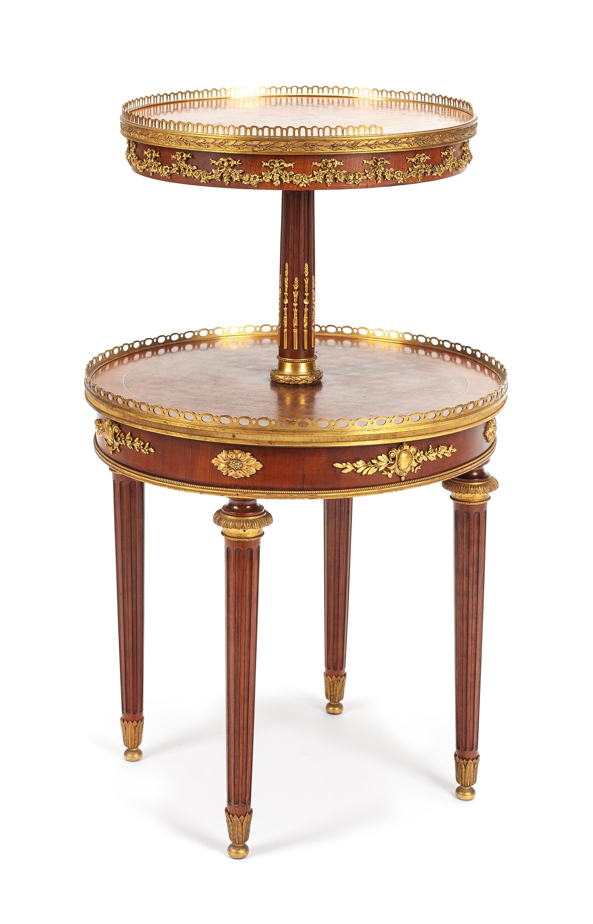 A Napoleon III Gilt Metal Mounted Occasional Table Height 31 1/2 x diameter of larger tier 19 1/2 inches. — 19TH CENTURY