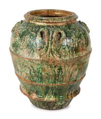An Italian Green Glazed Terra Cotta Large Oil Jar