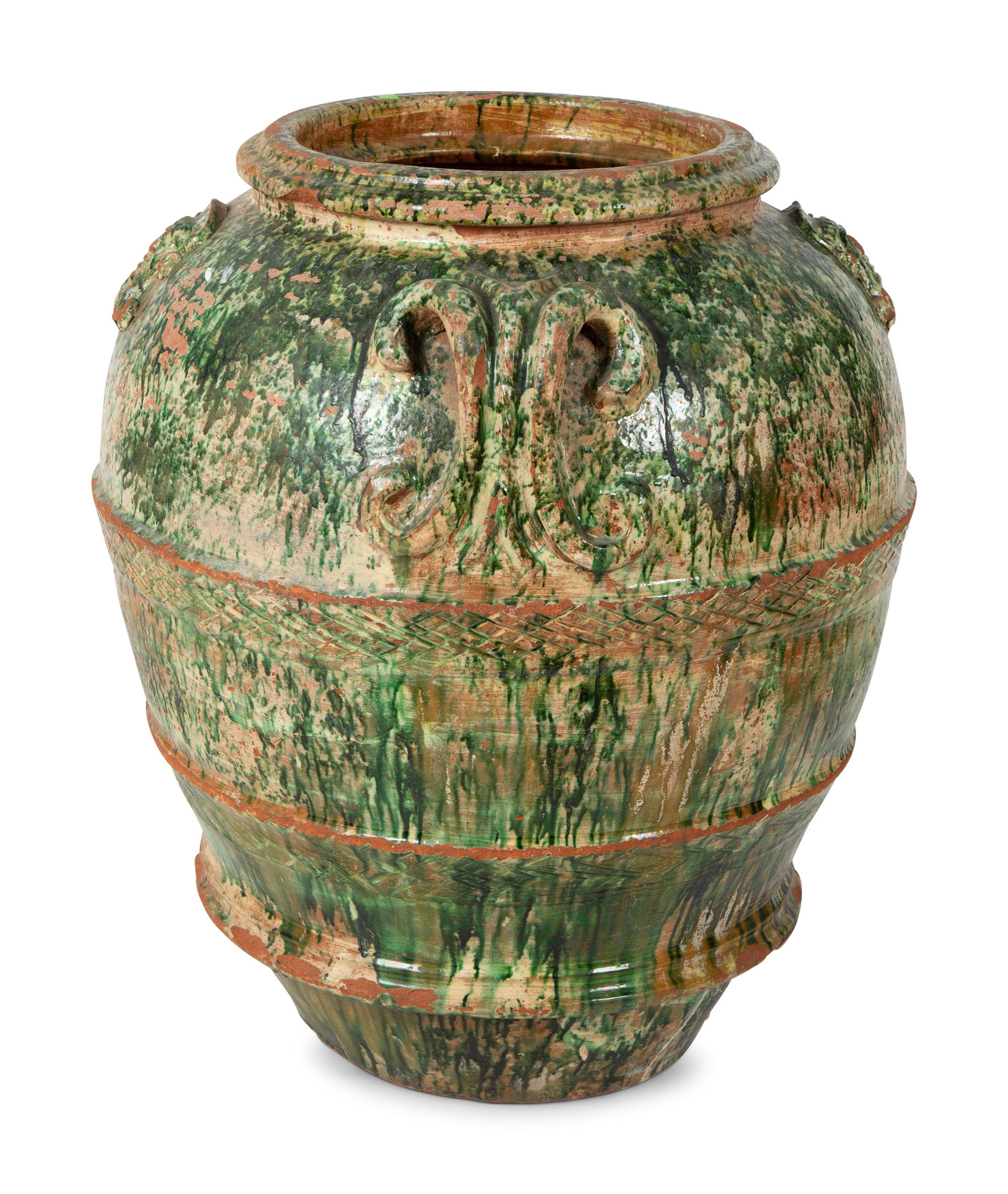 An Italian Green Glazed Terra Cotta Large Oil Jar