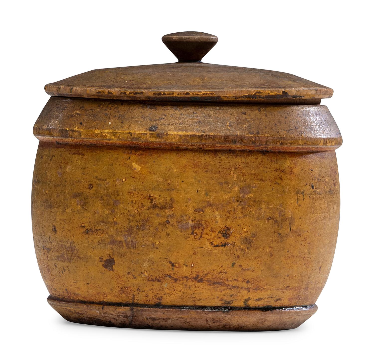 A Yellow Painted Lidded Treenware Canister, 19th Century