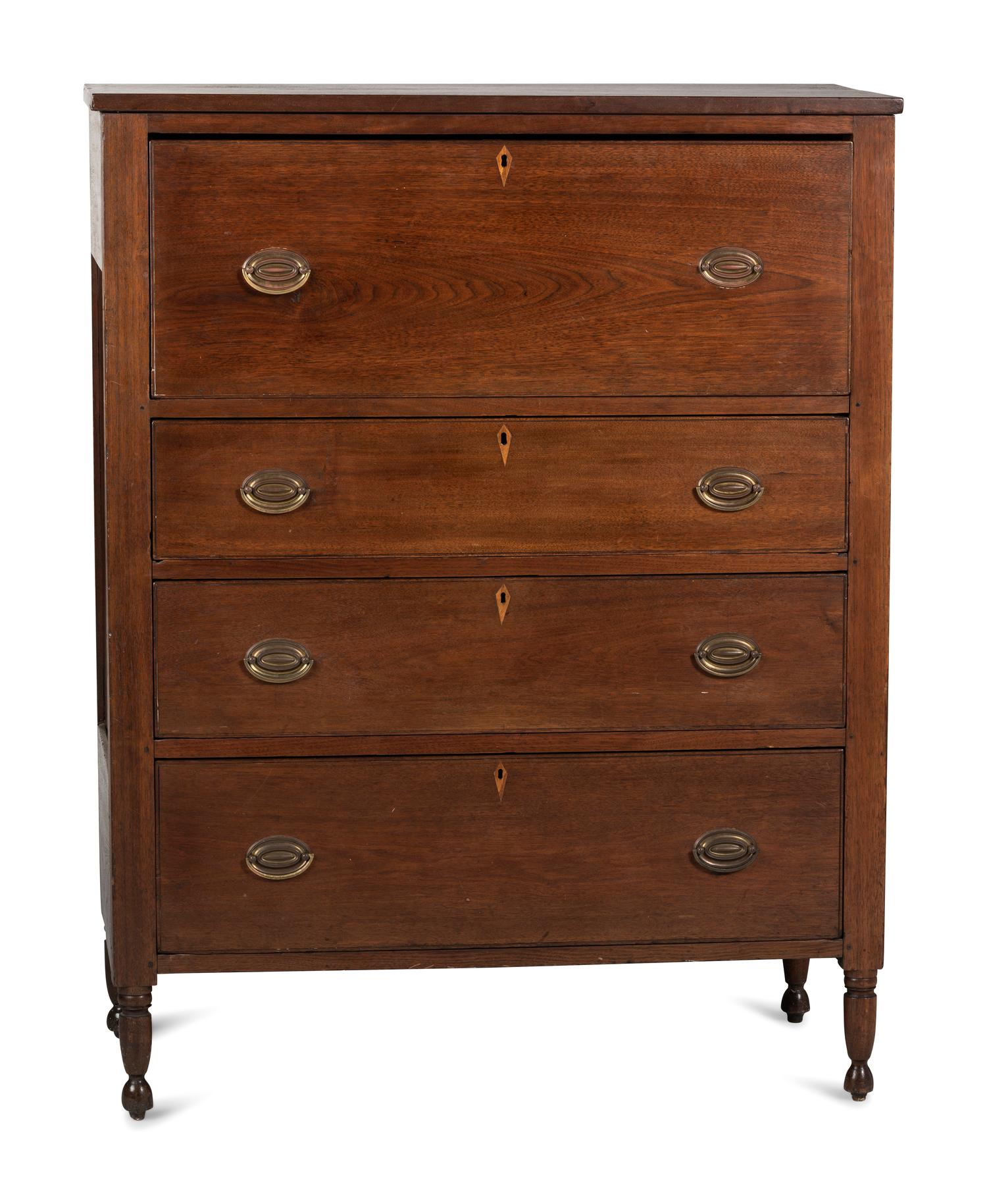 A Late Federal Paneled Walnut Tall Chest of Drawers