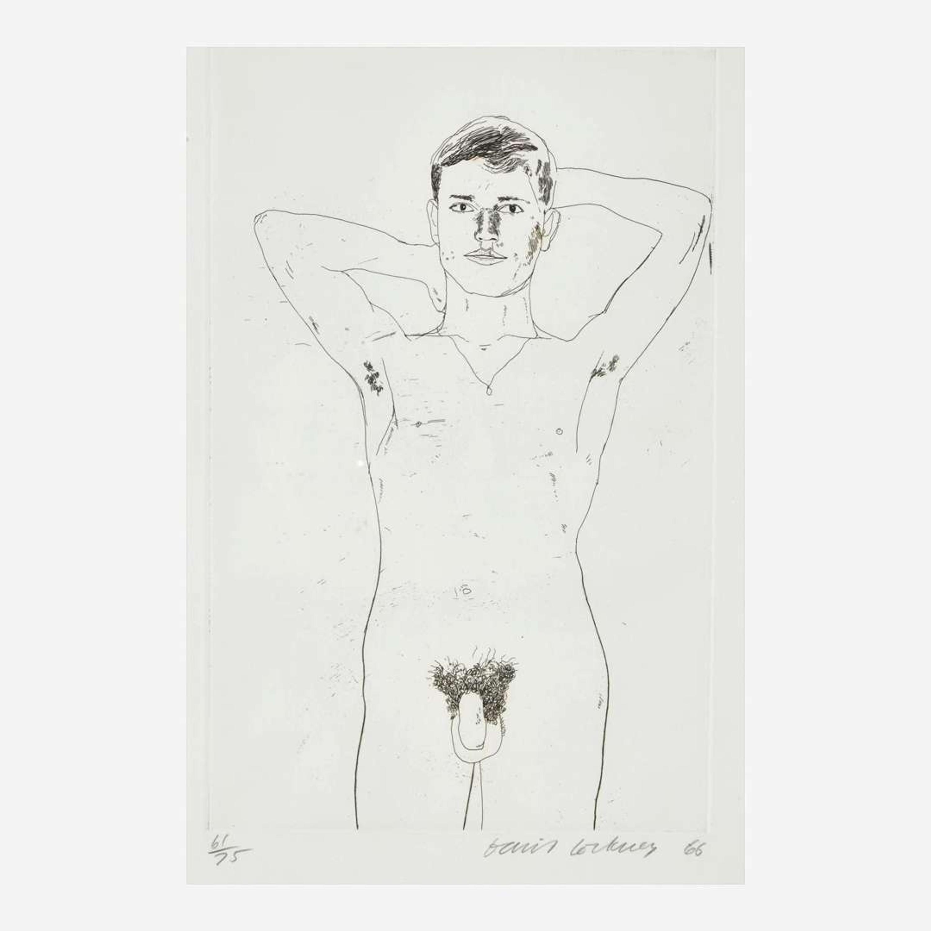David Hockney (British, b.1937) In an Old Book, from Illustrations for Fourteen Poems from C.P. Cavafy