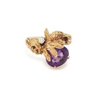 YELLOW GOLD, AMETHYST AND DIAMOND RING