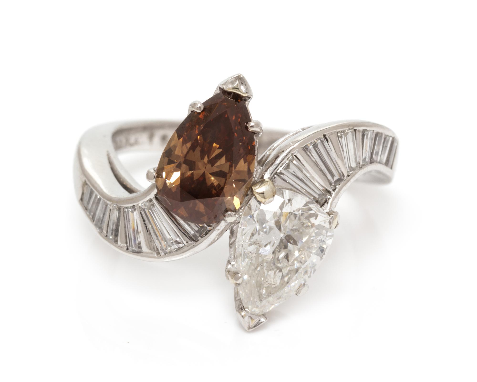 A Platinum, Diamond and Colored Diamond 'Toi et Moi' Ring, 5.90 dwts.