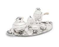 A Georg Jensen Silver Blossom Pattern Six-Piece Tea and Coffee Service