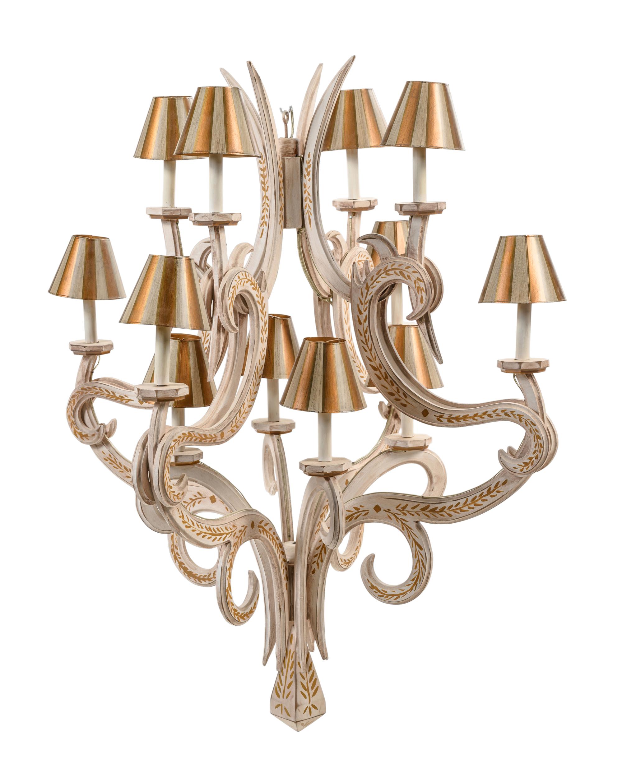 A White Painted Chandelier with Custom Shades