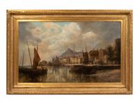 William Howard (British, 1879–1945) Boat at Harbor oil on canvas