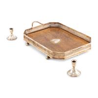 A Silver-Plate and Oak Serving Tray