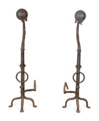 A Pair of Continental Iron Large Andirons — 19TH CENTURY