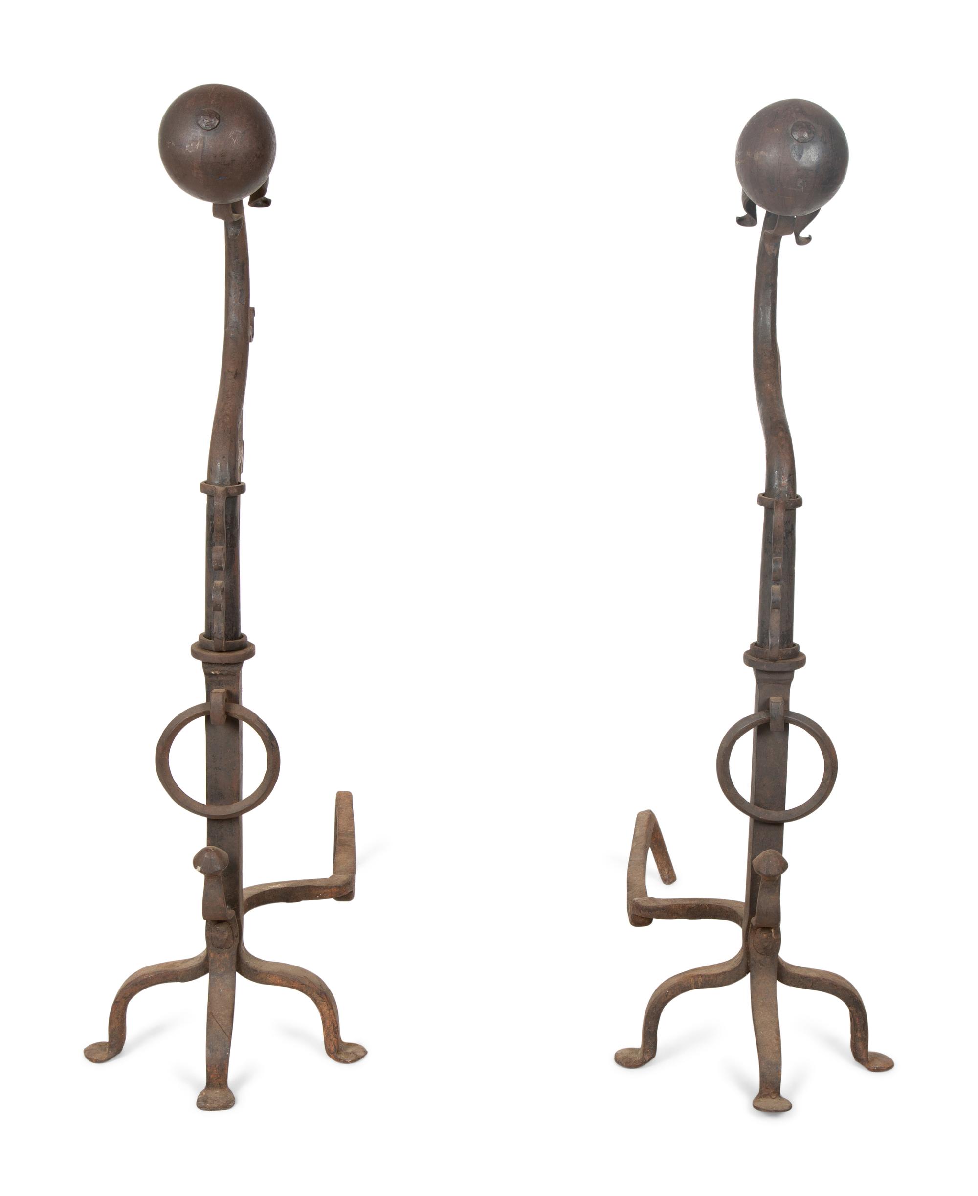 A Pair of Continental Iron Large Andirons — 19TH CENTURY