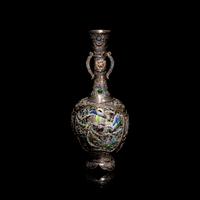 A Japanese Pierced Silver and Enamel Vase, Early 20th Century